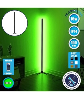 Μοντέρνο Minimal Επιδαπέδιο Μαύρο Φωτιστικό 100cm LED 16 Watt με Ασύρματο Χειριστήριο RF & Dimmer Πράσινο GloboStar ALIEN Design GLOBO-100-5